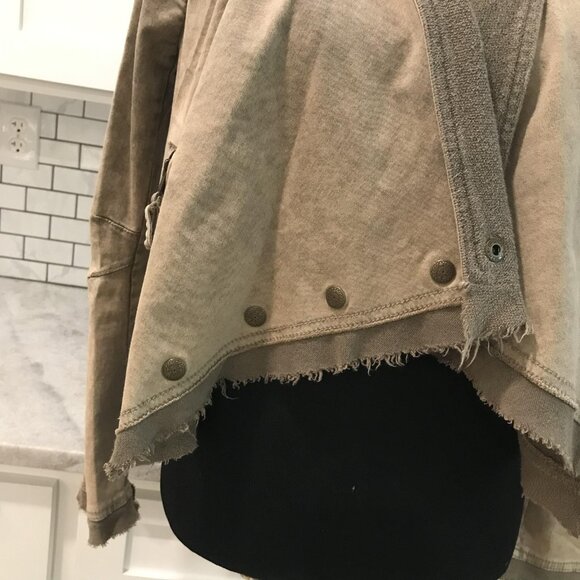 Free People Jacket Womens Small Brown Drape Front Raw Hem Distressed Zip Pockets - Picture 3 of 9